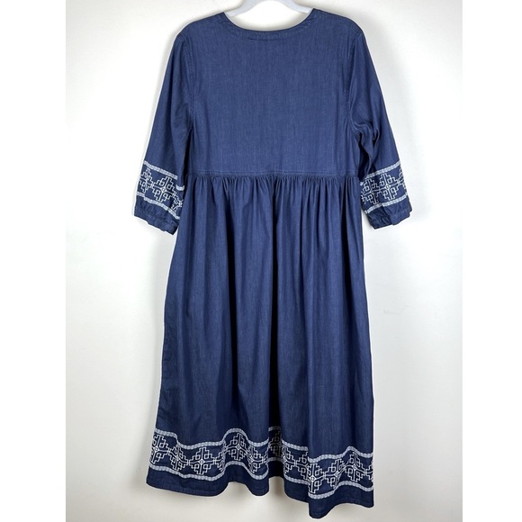 National | Prairie Vintage Style Embroidered Chambray Midi Dress | M - Picture 2 of 10